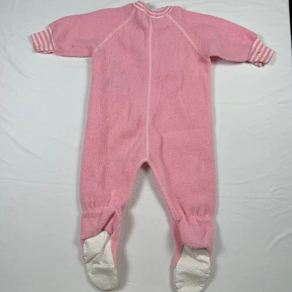 Vintage 80s JCP Toddle Time Elephant w/ Balloons Pink Fleece Footie Pajamas Sz1
